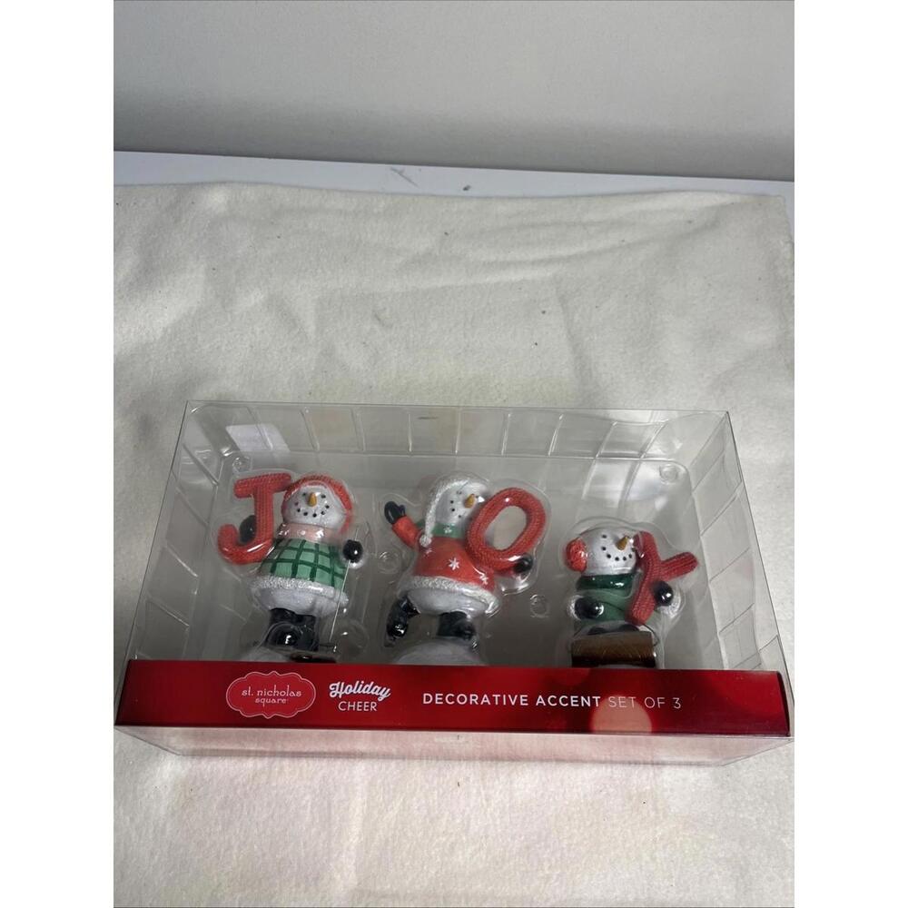 St. Nicholas Square "Joy" Snowman Table Decor 3-piece Set Table Decor NIB